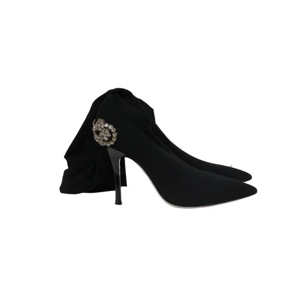 Rene Caovilla Womens Crystal Sock Boots US 7.5 EU 37.5 Black Pointed Toe Pumps